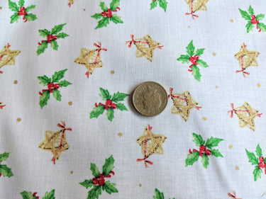 Ivory Christmas Mistletoe Cotton Fabric Christmas Fabric, Festive Fabric, Holiday Fabric